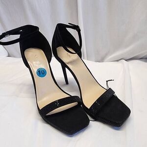 Nine West Black Rhinestone Suede Sandal Heels Women's Size 10